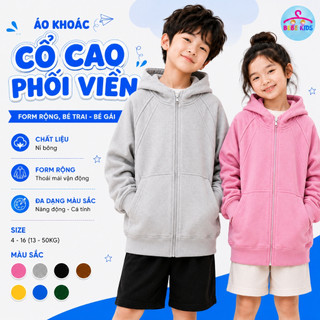 Áo Khoác Hoodie Zip Bé Trai, Bé Gái Form Rộng Dây Kéo Phối  2 Viền Chất Nỉ 13-50kg - BABEKIDS