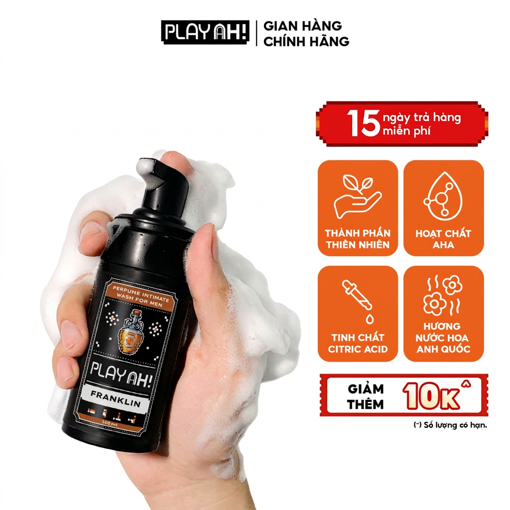 SVIP Bọt Dung Dịch Vệ Sinh Nam PlayAh Dark Indulgence hương Chocolate/Mint Whisper/Franklin tạo bọt 