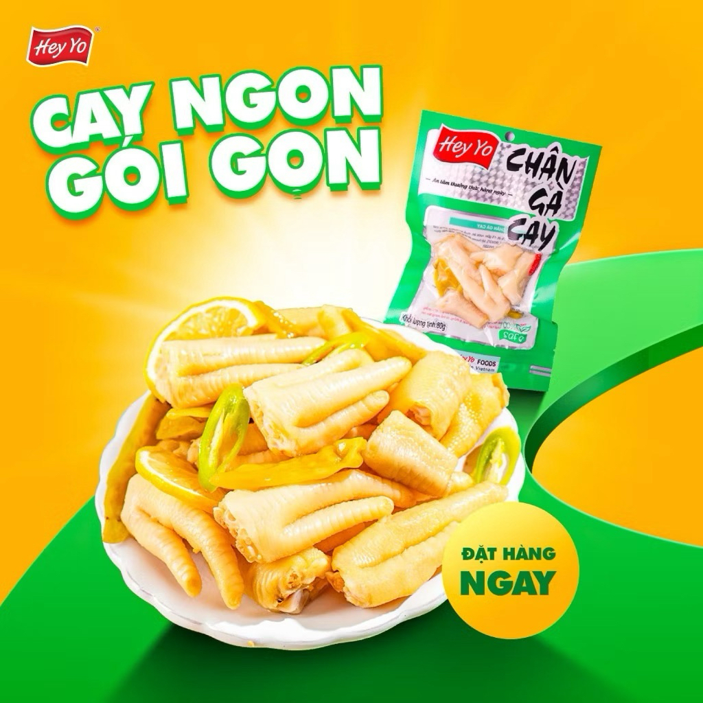 Chân gà Hey yo giá rẻ chân gà nhất tâm siêu cay Hey yo Việt Nam ủ vị gói lớn 80g, đồ ăn vặt giá rẻ