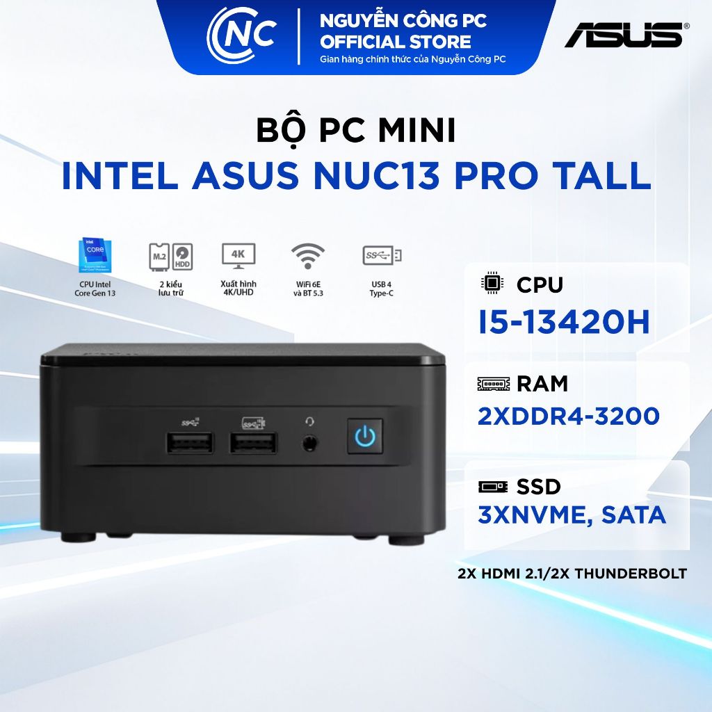 MINI PC NUC13 PRO Tall |i5-13420H | 2xDDR4 - 3xNVME - Chính hãng BH 36Th
