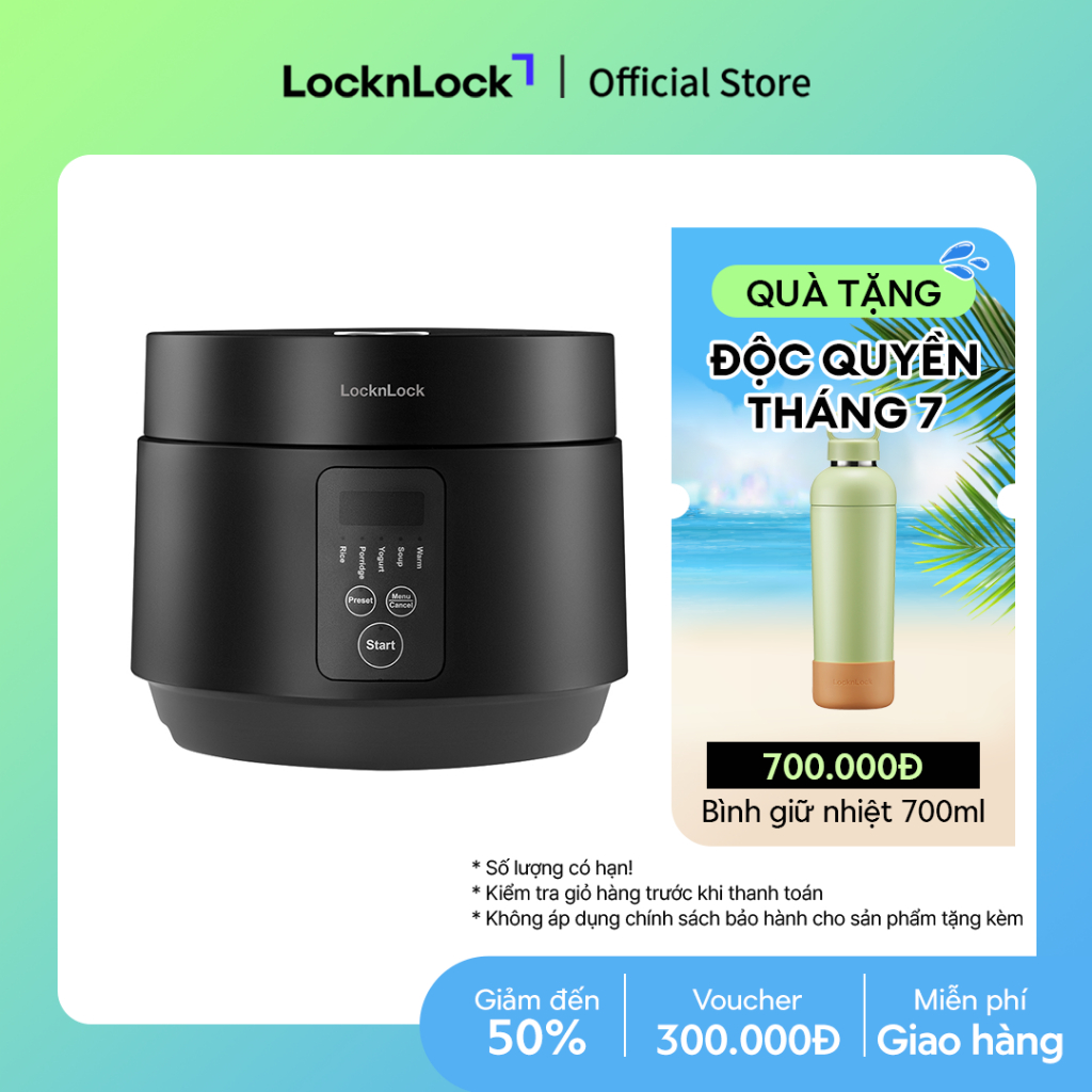 Nồi cơm điện Lock&Lock Compact Rice Cooker 1.2L màu đen EJR346BLK