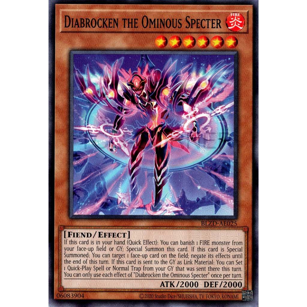 Thẻ bài Yugioh Tiếng Anh Chính Hãng Phiên Bản AE: BLZD-AE025 Diabrocken the Ominous Specter (N)