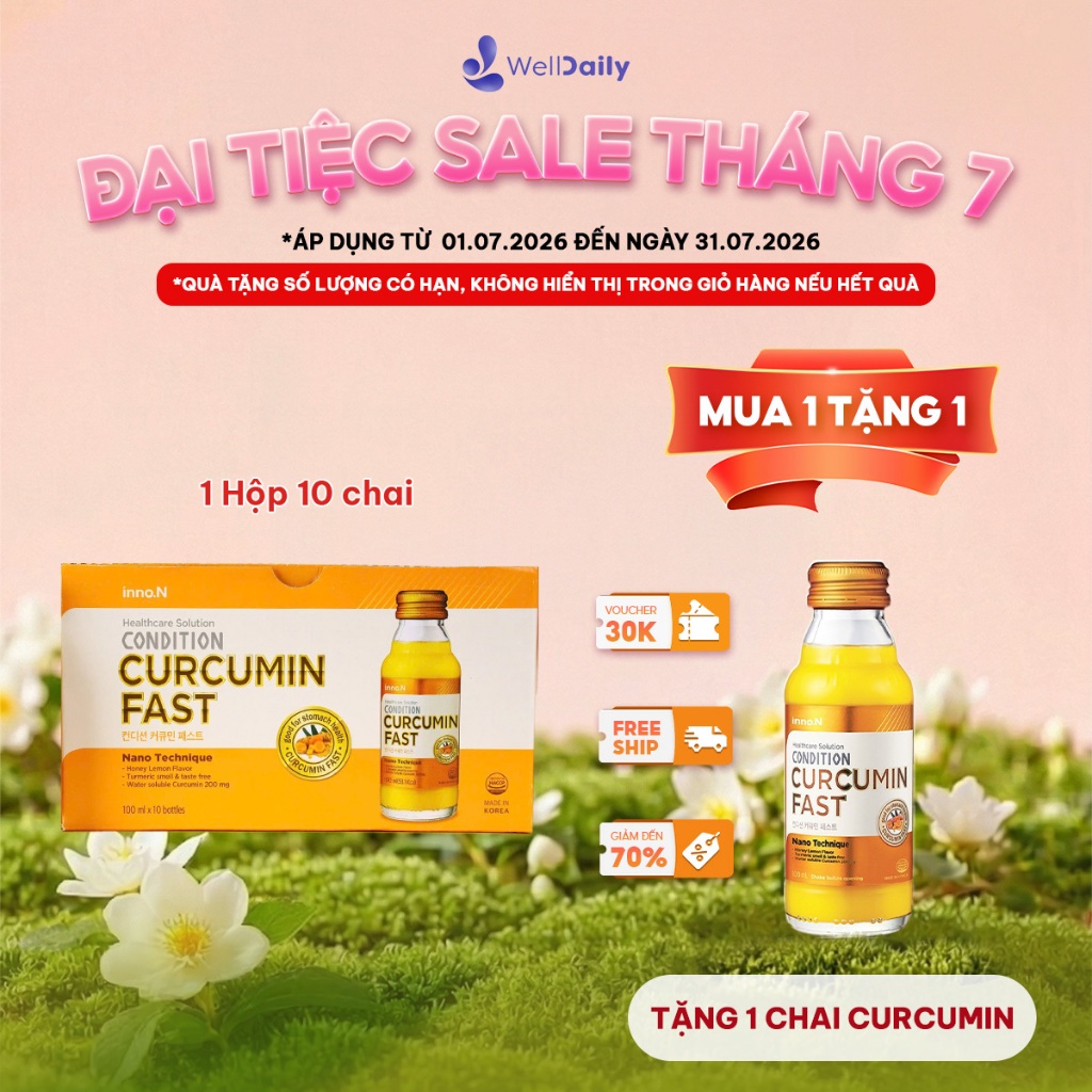 Hộp 10 chai nước tinh nghệ Nano Condition Curcumin Fast bảo vệ chức năng dạ dày 100ml