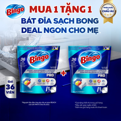 [KOL] [MUA 1 TẶNG 1] Viên Rửa Bát Chén Bingo Pro Cho Máy Rửa Bát Máy Rửa Chén 36 Viên Sạch Sâu Diệt Khuẩn