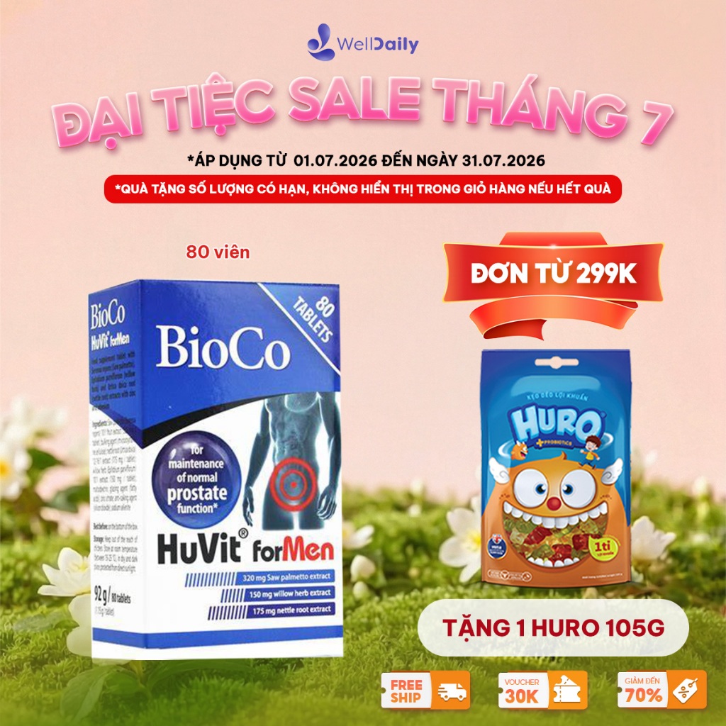 Viên uống duy trì chức năng tuyến tiền liệt Bioco Huvit for Men 80 viên [HSD 10/2028]