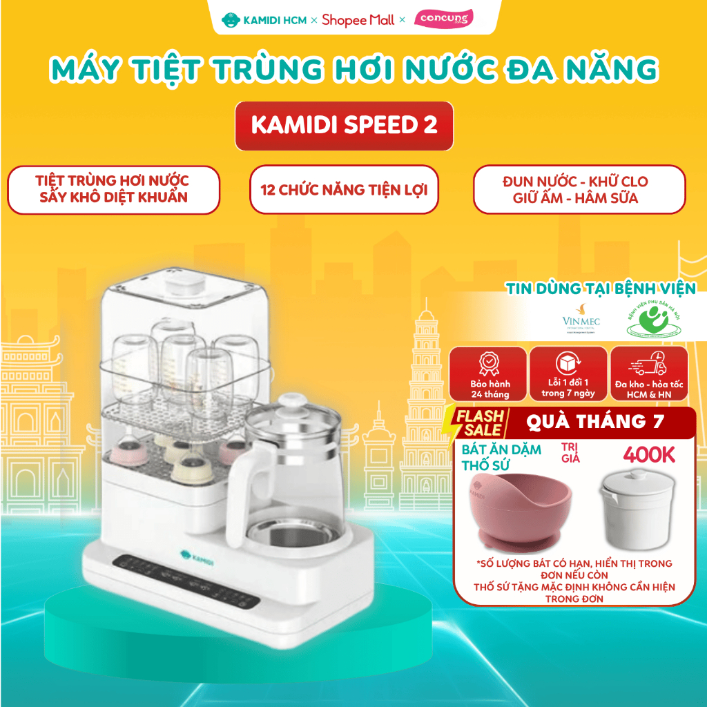 Máy Đun Nước Hâm Sữa Đa Năng Kamidi Speed 2 - Đun Nước Tiệt Trùng Bình Sữa Cho Bé- Tặng thố sứ