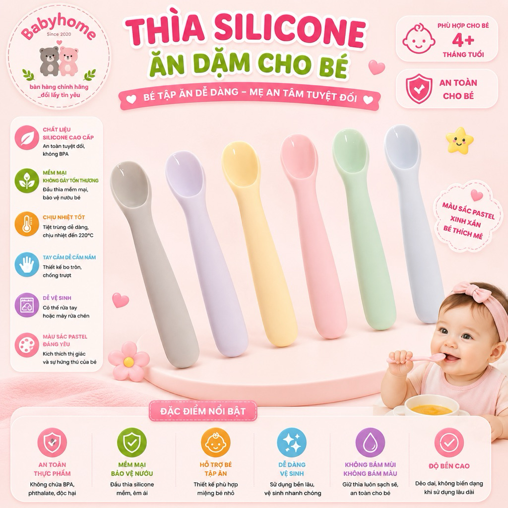 THÌA / MUỖNG ĂN DẶM SILICON BABYHOME CAO CẤP