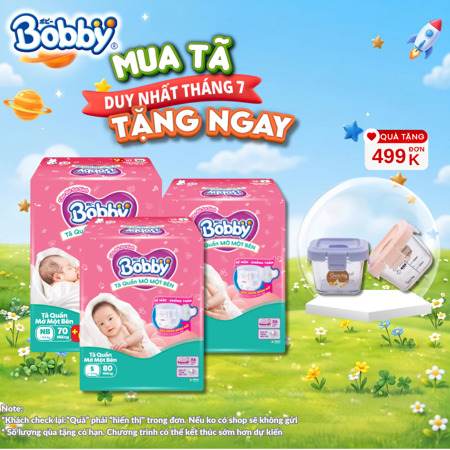 [MỚI] TÃ QUẦN MỞ MỘT BÊN BOBBY HỒNG size NB-s 74 miếng (3 - 8 kg) S-m 62 miếng (6 - 10 kg)