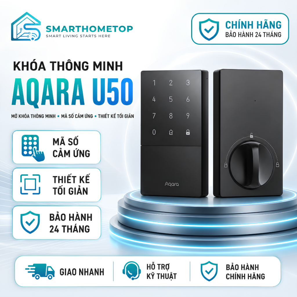 Khóa Thông Minh Aqara U50 Apple HomeKit Zigbee 3.0 NFC Mật Khẩu App Aqara Home Pin AA Khóa Cửa Smart