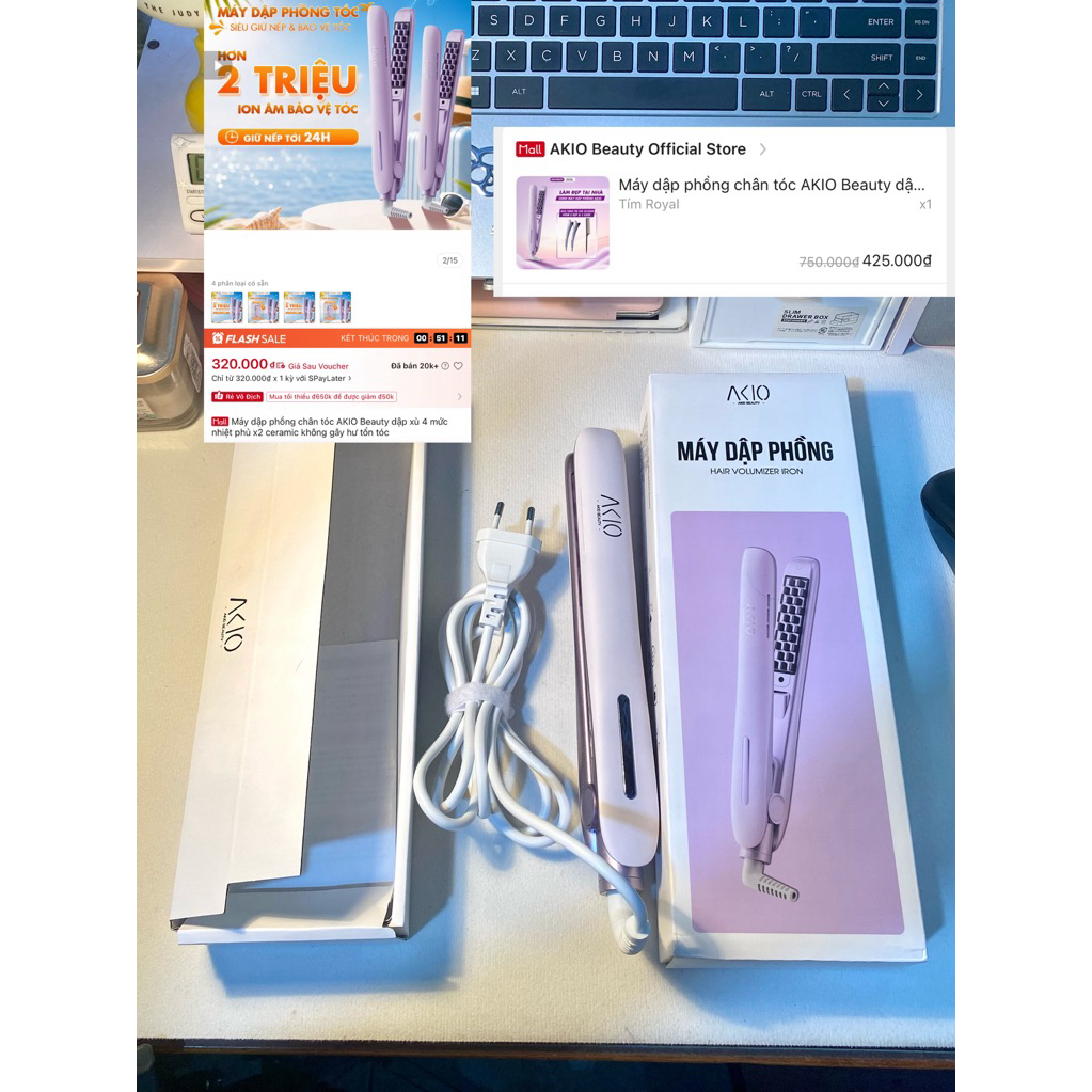 [Pass dùng 2 lần còn mới] | Máy dập phồng chân tóc AKIO Beauty dập xù 4 mức nhiệt phủ x2 ceramic khô