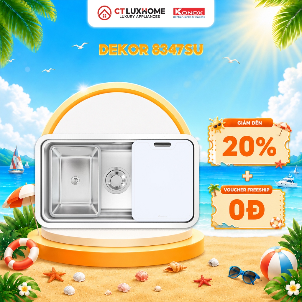 Chậu rửa bát chống xước Konox Workstation Sink Dekor 8347SU, Bề mặt hạt Linen chống xước, Bảo hành 1