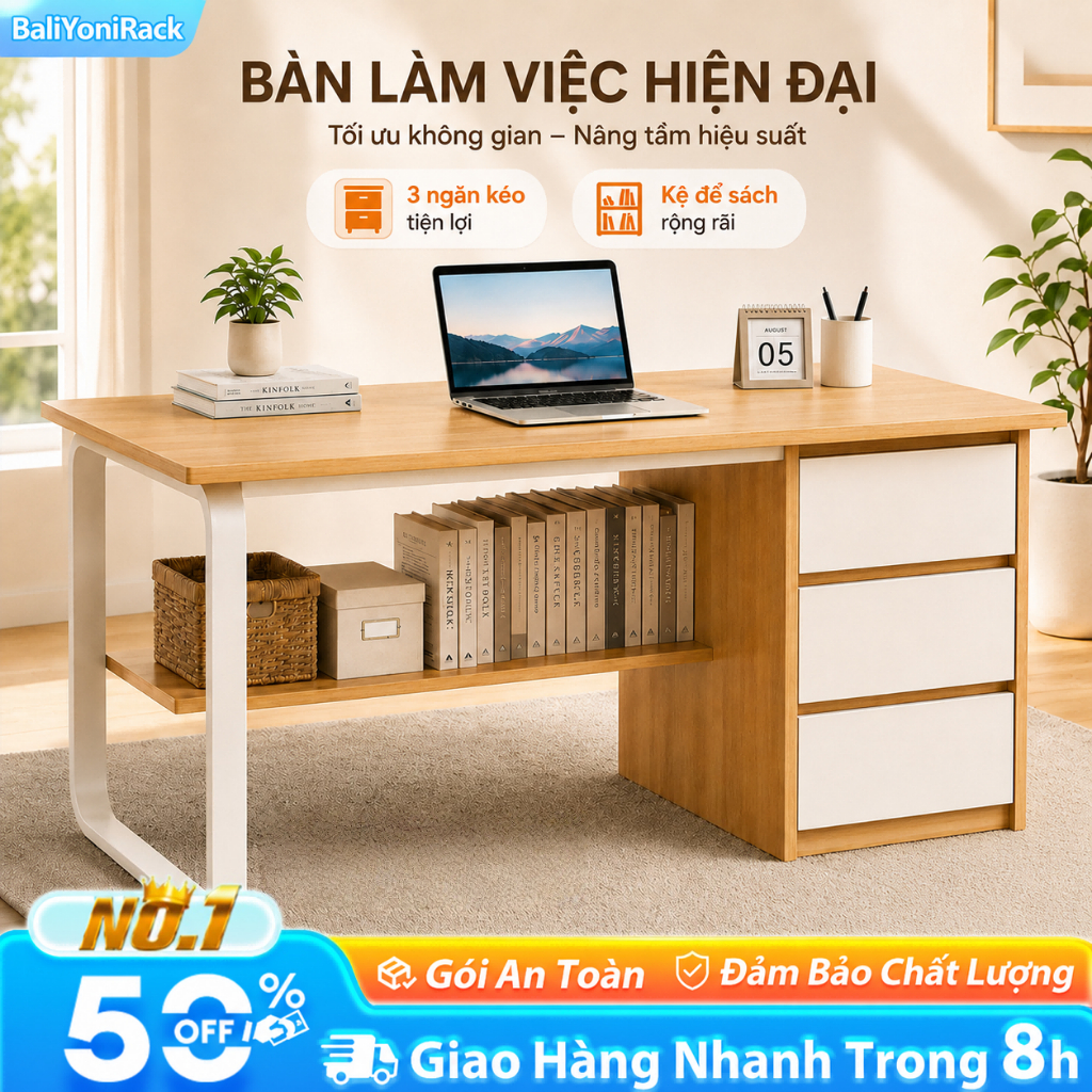 Bali Bàn Làm Việc Bàn Máy Tính Có Ngăn Kéo Kệ Lưu Trữ Khung Thép Chắc Chắn Mặt Bàn Rộng | BigBuy360 - bigbuy360.vn