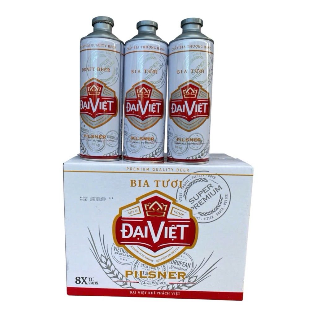 Thùng 8 Keng Bia Tươi Đai Việt - Bia Pilsner Thơm Ngon - Keng 1L