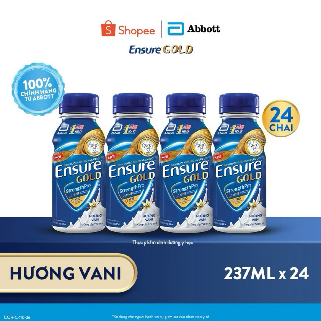 THÙNG 24 CHAI ENSURE GOLD 237ML PHIÊN BẢN MỚI