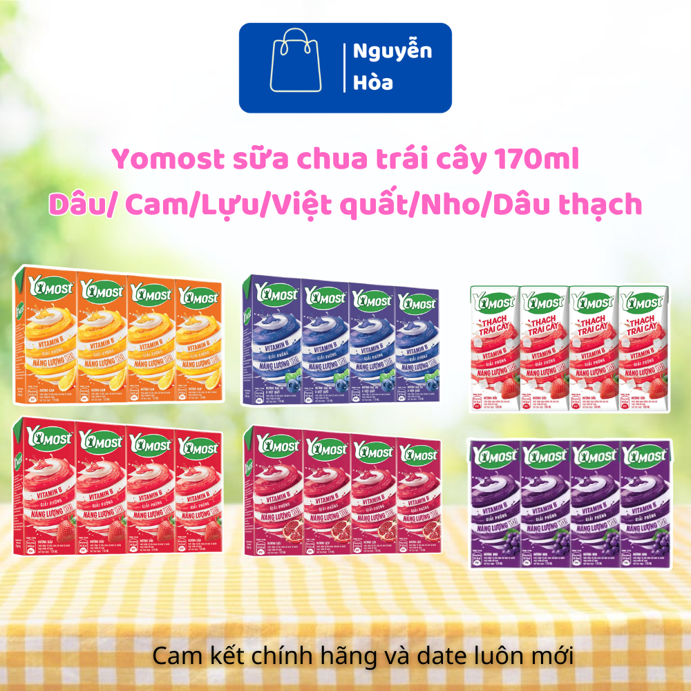 Combo 6 Lốc Sữa Chua Trái Cây Yomost 170ml Mix Vị Tiện Lợi (24 Hộp) - Cam, Dâu, Việt Quất, Lựu, Nho 