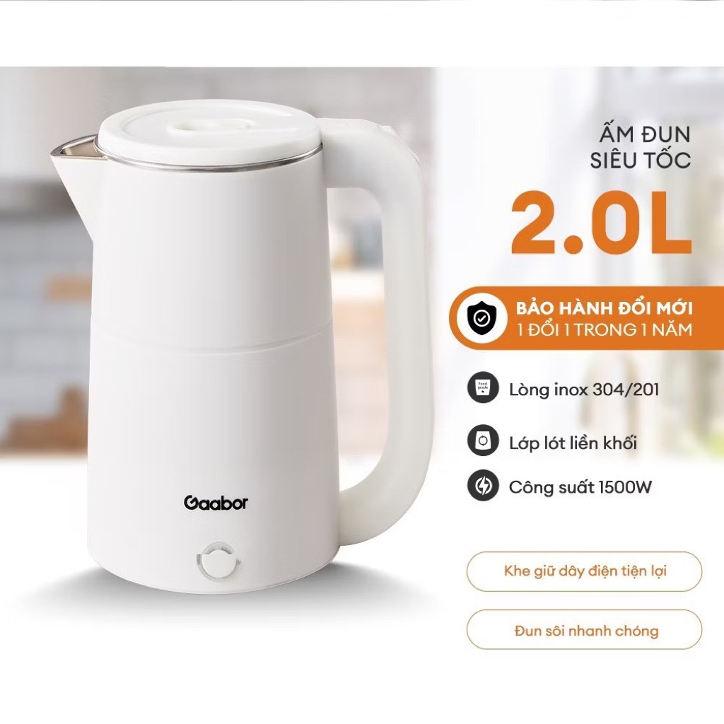 Ấm Đun Siêu Tốc Gaabor EK20M-WH02A 2L - Hàng Chính Hãng