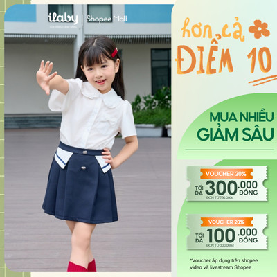 [ILABY 10-40kg] Mix set đồ đi học bé gái, áo sơ mi cổ bèo và quần giả váy bé gái [3295+3226]