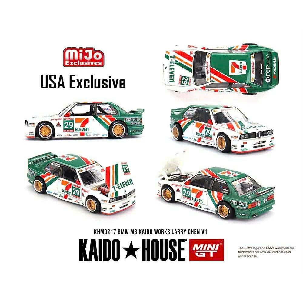 Mô hình xe BMW M3 Kaido Works Larry Chen V1 #217 Mini GT 7-Eleven tỷ lệ 1/64 siêu đẹp sưu tầm
