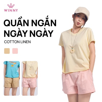 Quần short nữ WINNY cotton linen – quần ngắn mát, nhẹ, đi biển mùa hè, form thoải mái | 1HQLN26003N