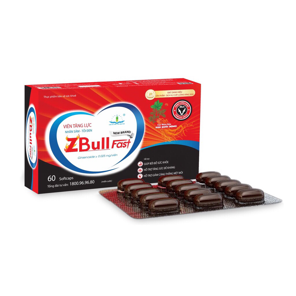 Viên tăng lực nhân sâm tỏi đen ZBull Fast (Hộp 60 viên) Bồi bổ sức khỏe, giảm nhanh tình trạng mệt m