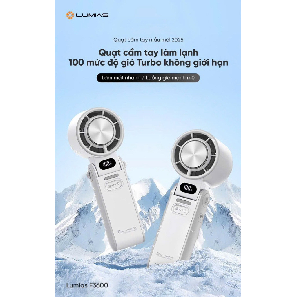 Quạt tích điện cầm tay mini tích hợp sò lạnh làm mát Lumias F3600