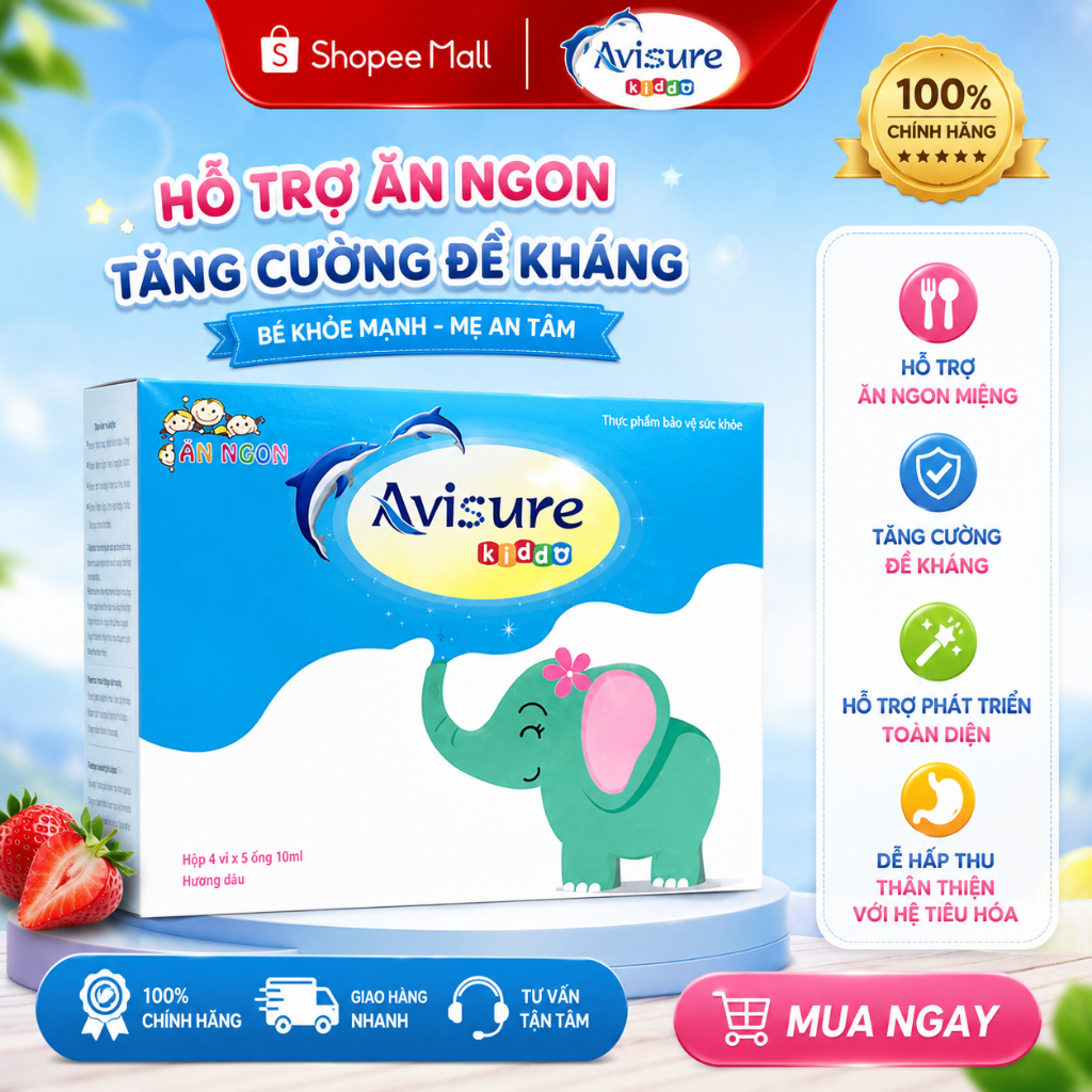 [Tích điểm] Siro ăn ngon Avisure Kiddo - Hộp 30 ống - giúp bé Thèm ăn và tăng cân bổ sung kẽm men