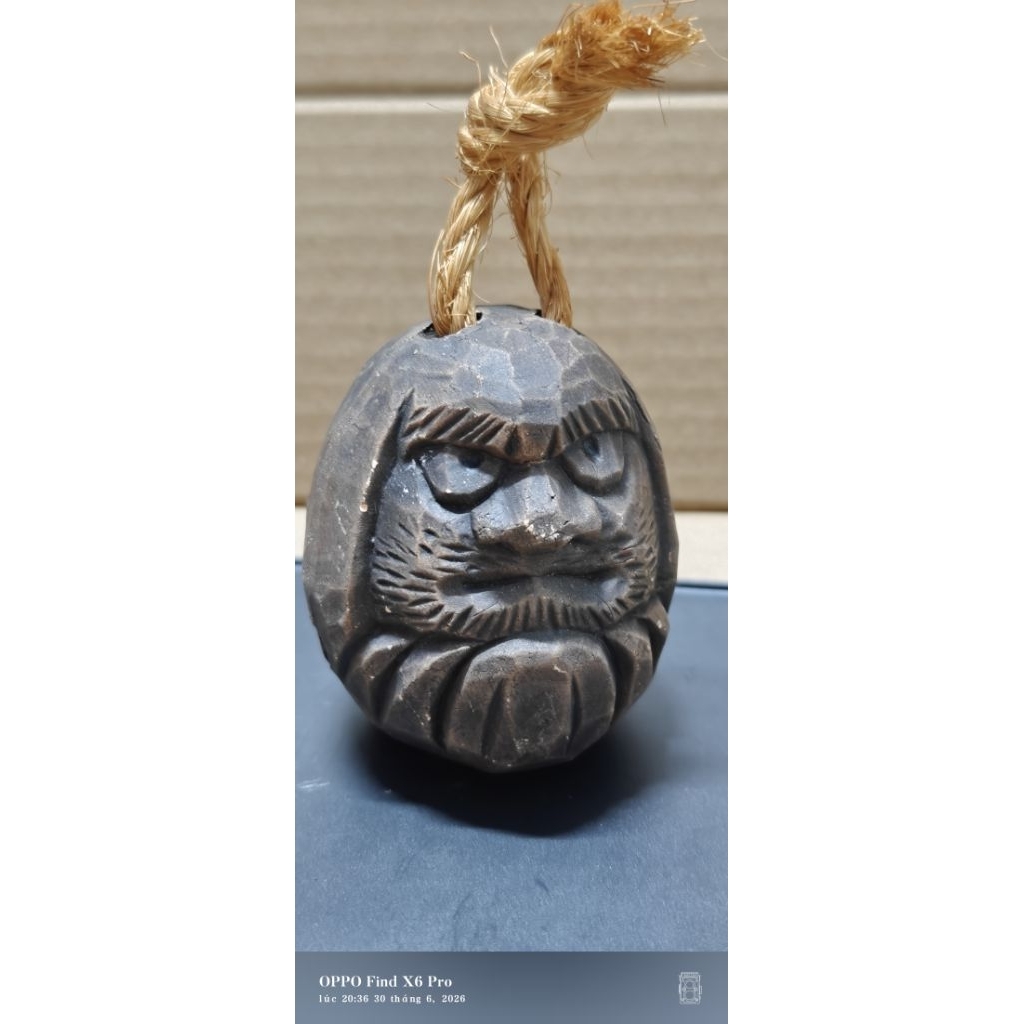 chuông gốm Daruma cổ Nhật Bản có triện sưu tầm may mắn phong thủy