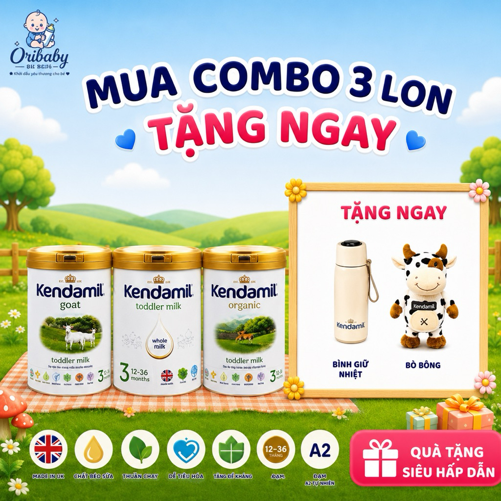 [COMBO 3 LON KÈM QUÀ] Sữa Kendamil Classic/Organic / Dê 800g Nguyên Kem Anh Quốc Số 1 2 3