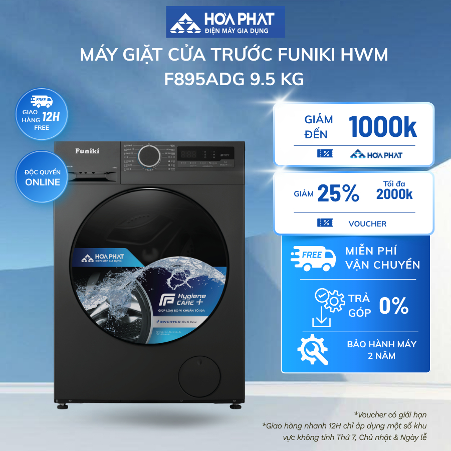 Máy giặt cửa trước Funiki HWM F895ADG 9.5 kg - BH 24 tháng