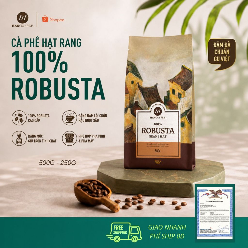 Cà Phê Hạt Rang Pha Phin Tuyệt Hảo Standard Robusta 100% Nguyên Chất Đậm Vị Truyền Thống Hancoffee