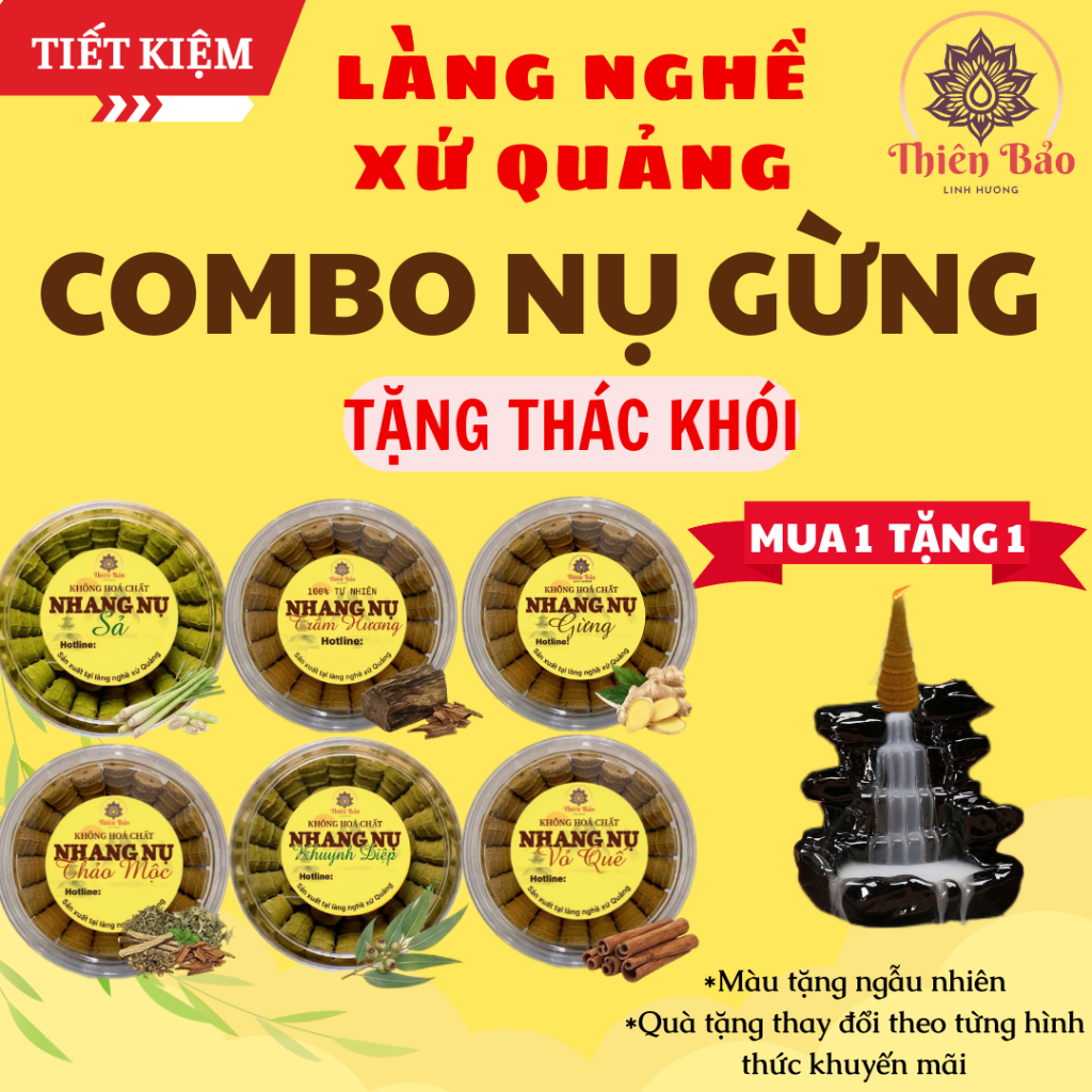 MUA 3 Hộp Nụ Gừng_Trầm Hương_Khuynh Diệp_Sả _Quế _Thảo Mộc - Tặng Tiểu Cảnh Thác Khói_Thiên Bảo Linh Hương