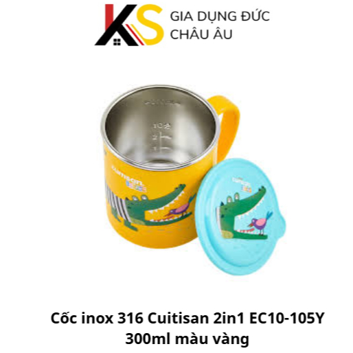 Cốc inox 316 Cuitisan 2in1 EC10-105Y 300ml màu vàng