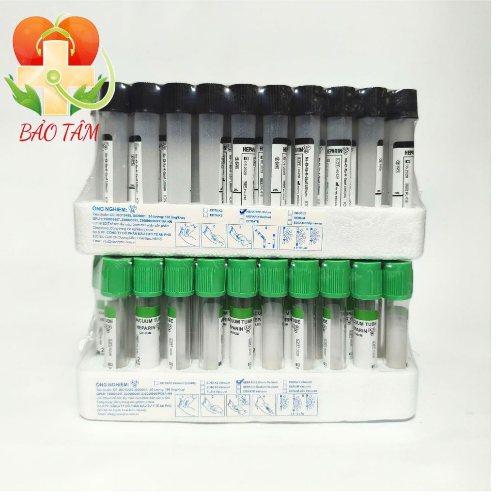 Ống Nghiệm Heparin 2ml Thường Và Heparin 2ml Chân Không LITHIUM (hộp 100 ống)