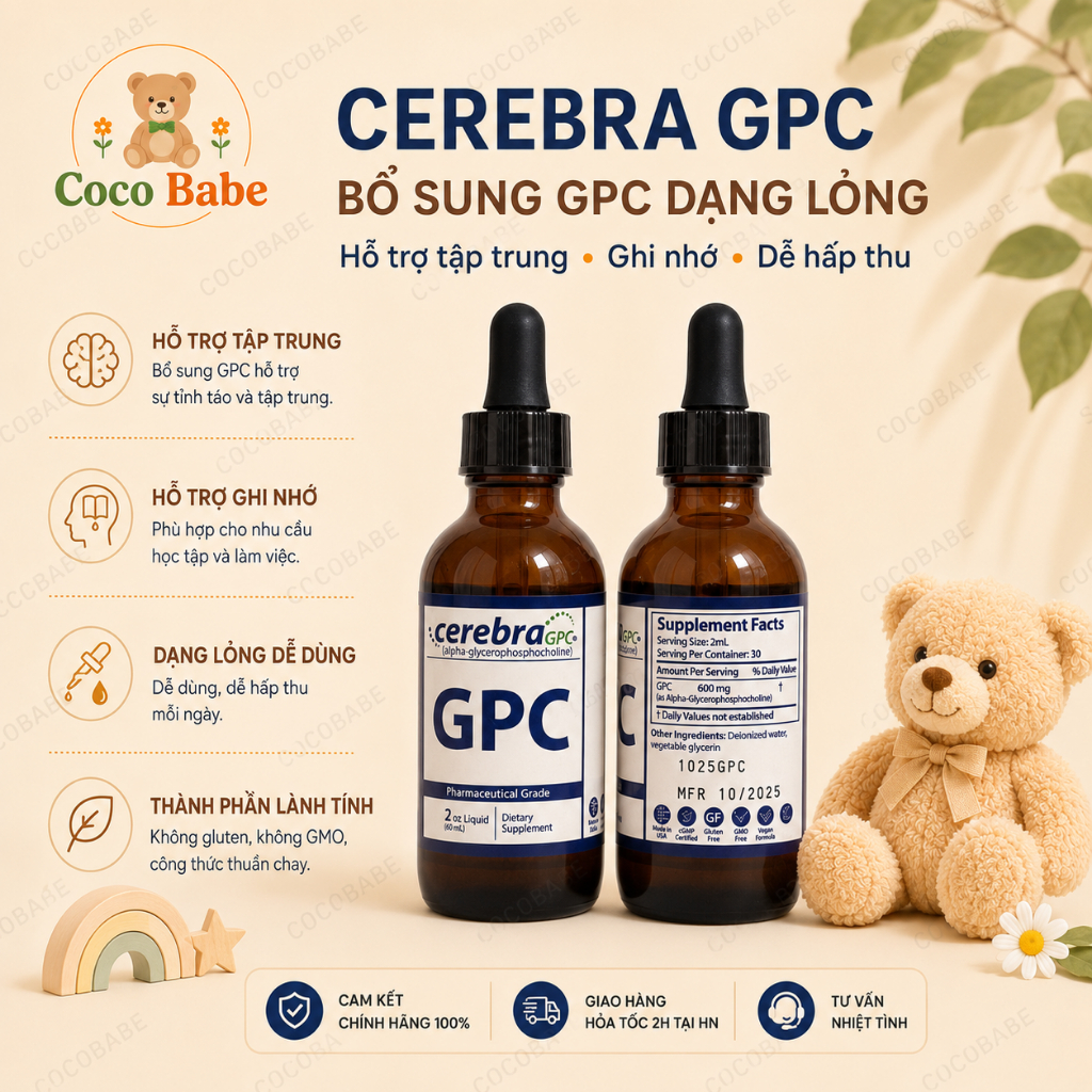 [ Hàng Mỹ ] Cerebra GPC Nutrasal - Bổ não, Dẫn Truyền Não, Cải Thiện Chức Năng Não