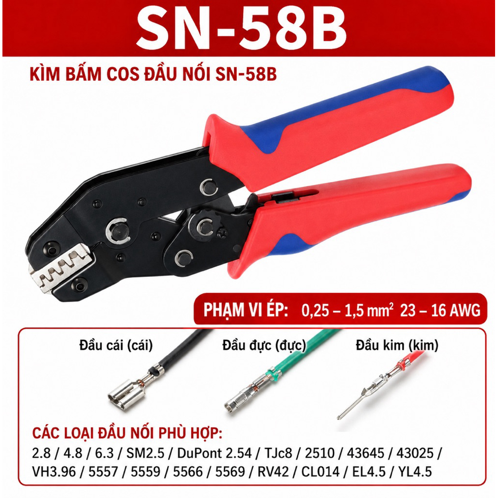 Kìm Bấm Cos SN-58B Chính Hãng | Bấm Chân Cos JST, DuPont, XH, VH, 5557, 5559, 2510, 43025…