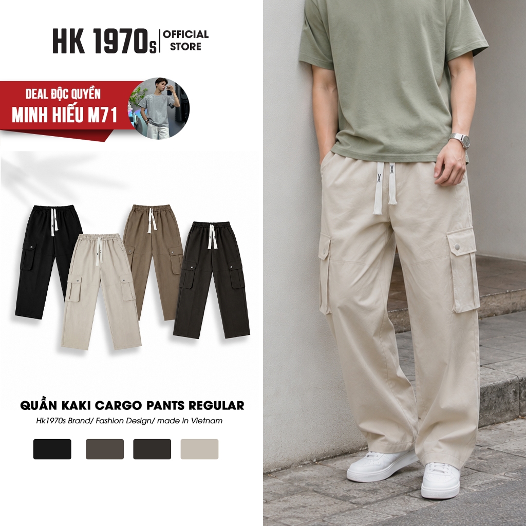 Quần Túi Hộp HK1970 Ống Rộng Dáng Suông, Quần Túi Hộp Vải KaKi Mềm Nam Nữ Phong Cách Đường Phố Q219