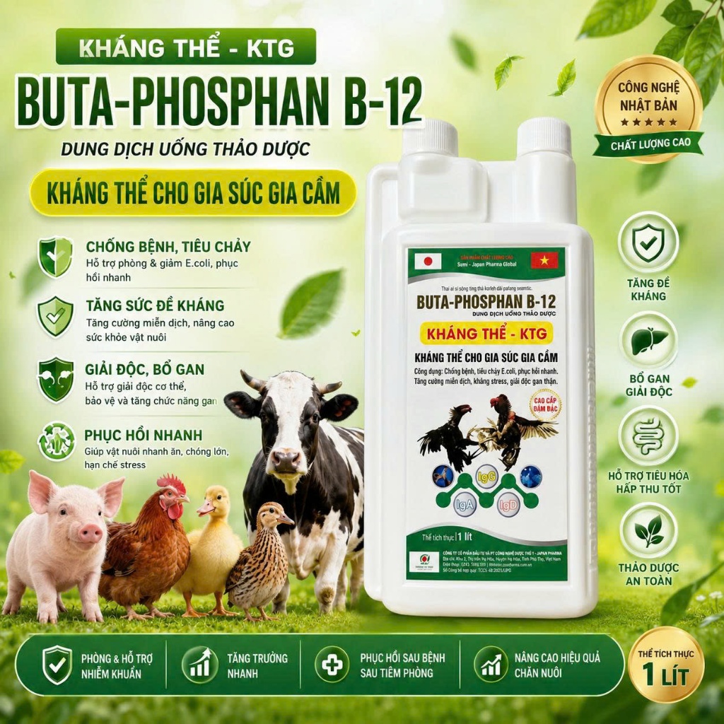 Kháng thể KTG, Buta Phosphan B12, Butaphosphan B12, tăng đề kháng vật nuôi, bổ gan gia súc,tăng cườn