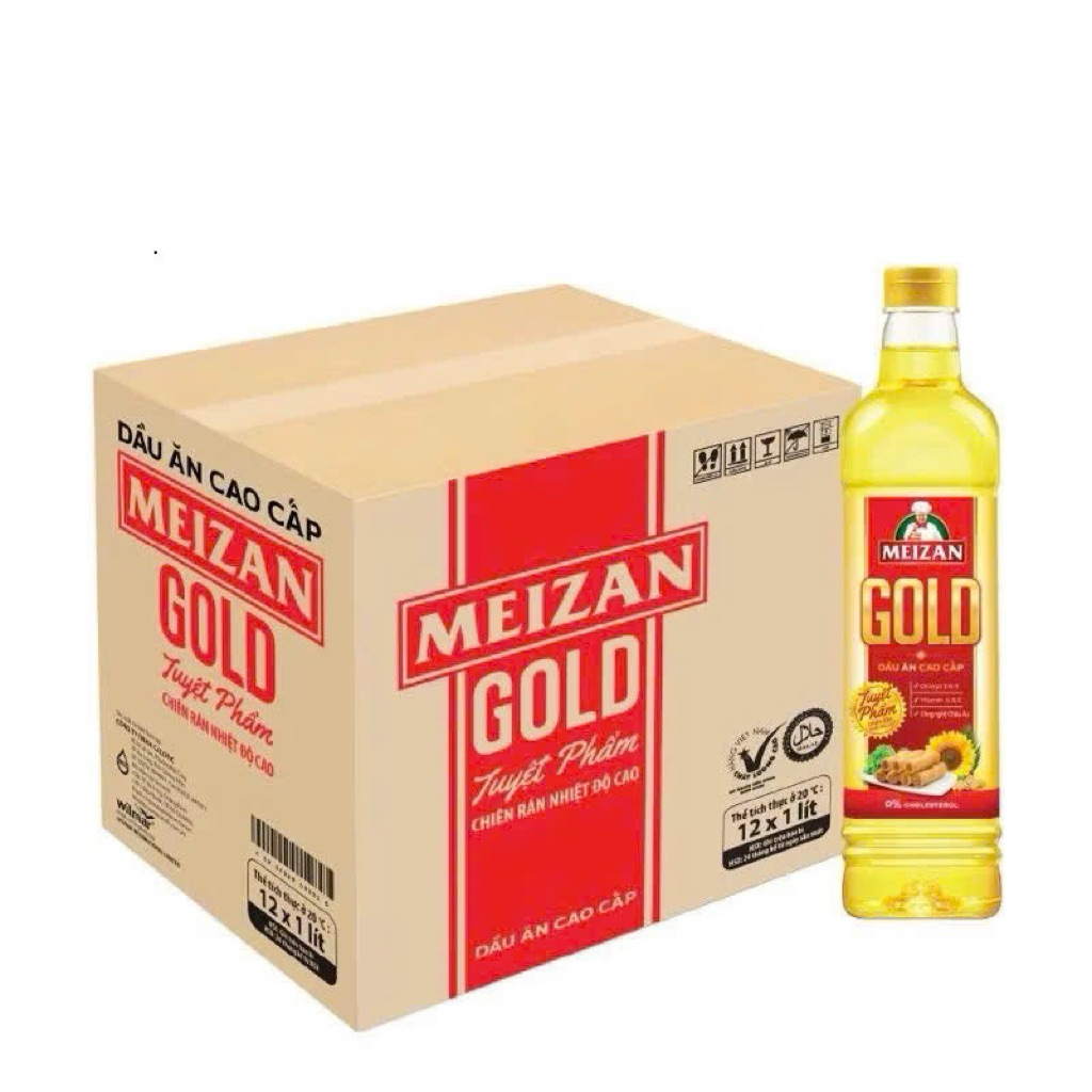 (Bán sỉ) Thùng 12 chai Dầu ăn Mezan Gold chai 1L, 6 can 2L.