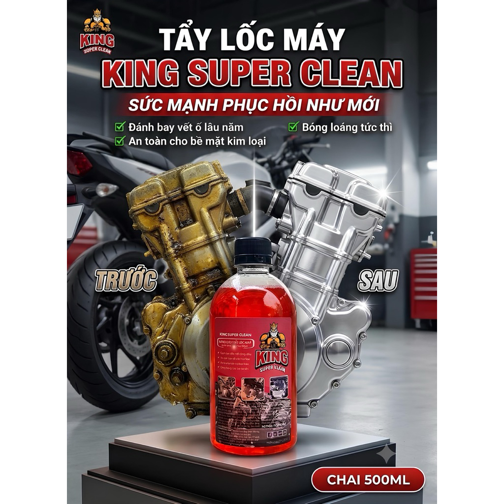tẩy lốc máy king supper clean 500ml tặng kèm vòi sịt