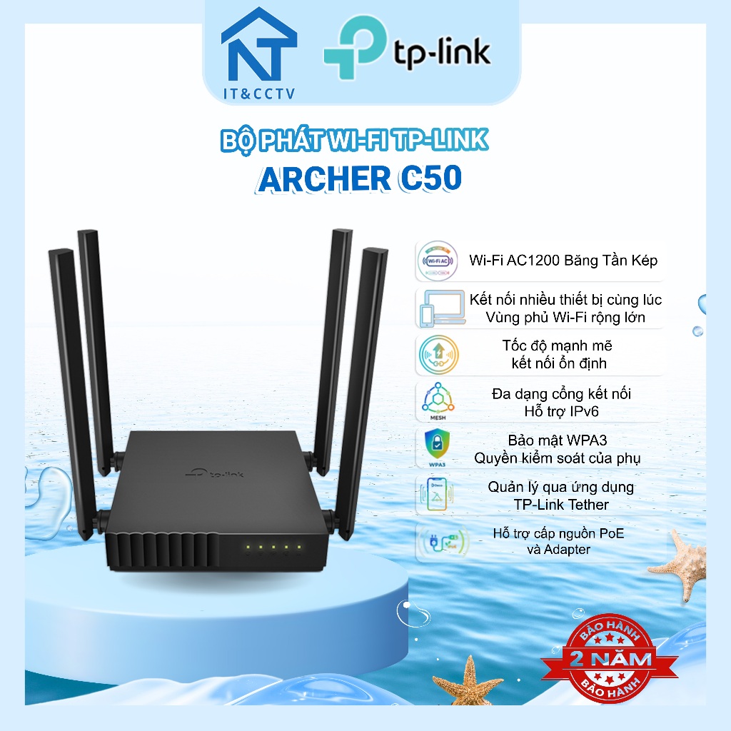 TP-Link Archer C54 AC1200 Router WiFi Băng Tần Kép 1200Mbps MU-MIMO Beamforming Chính Hãng
