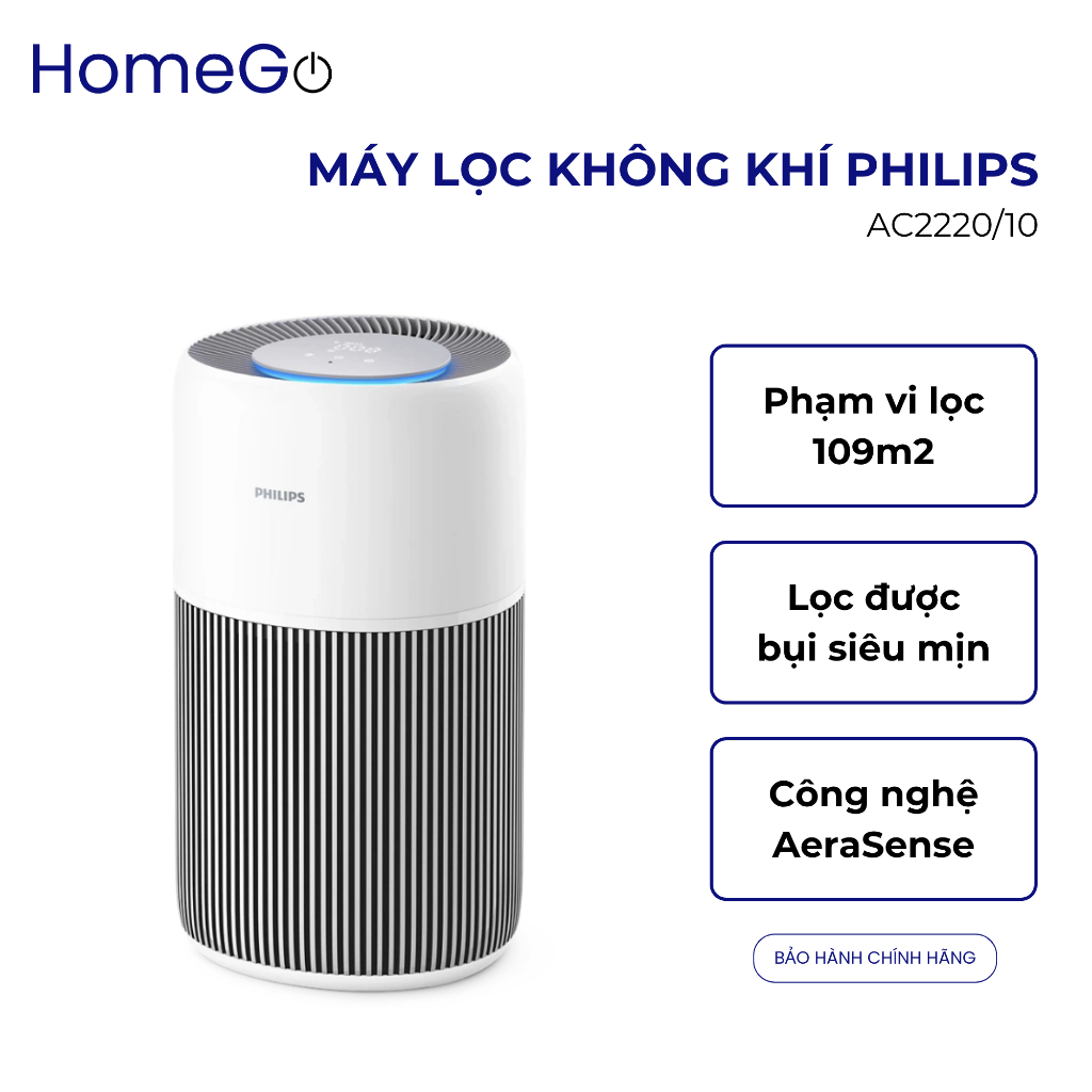Máy Lọc Không Khí Philips AC2220/10 - Bộ Lọc 3 Lớp - Công nghệ AeraSense - Bảo Hành Chính Hãng