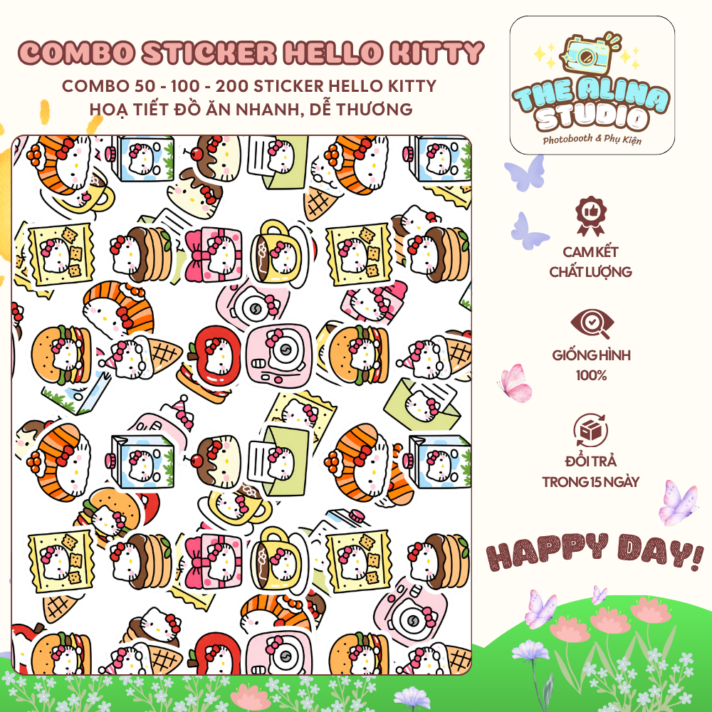 Set 50/100/200 Sticker Hello Kitty, Sticker Sanrio, Sticker Pochacco,The Alina Studio,Tặng móc khoá