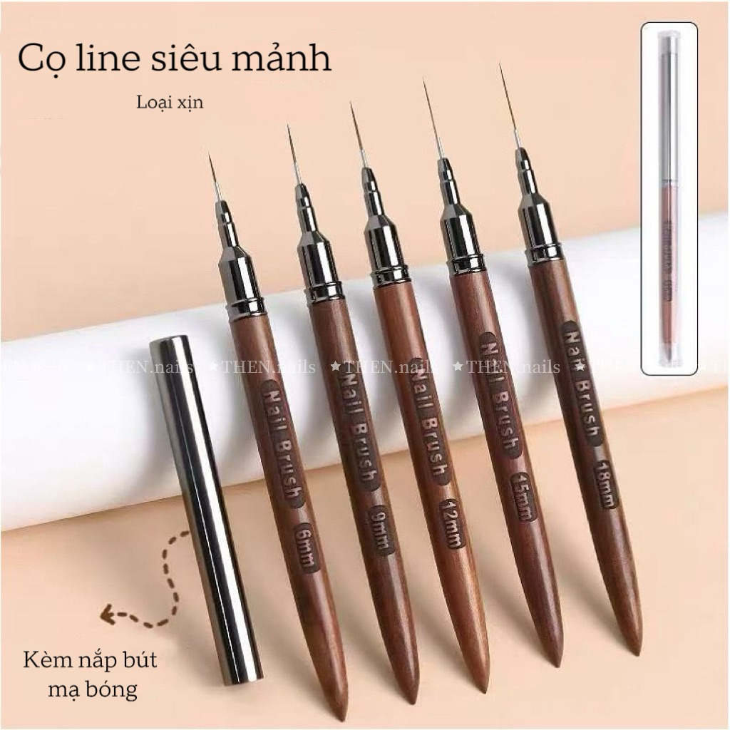 THEN.NAILS | Cọ line nét mảnh nail cán gỗ lông chồn chuyên dụng – lông mượt, dễ thao tác, nhiều size, dụng cụ nail