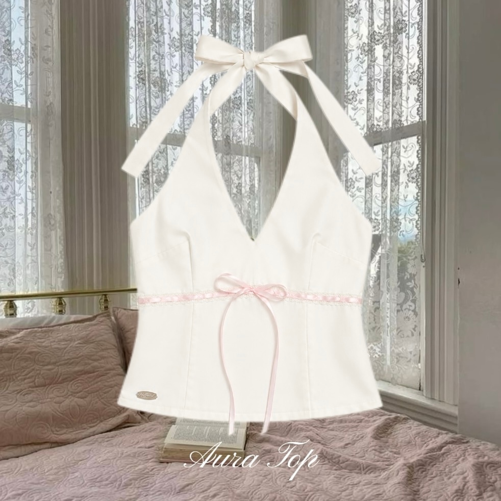 Áo yếm trắng phối ren cột nơ coquette hở lưng Aura Top