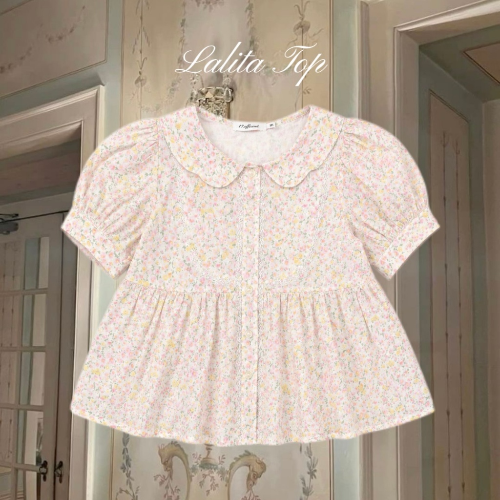 Áo babydoll cổ hoa tay phồng coquette phối ren Lalita Top