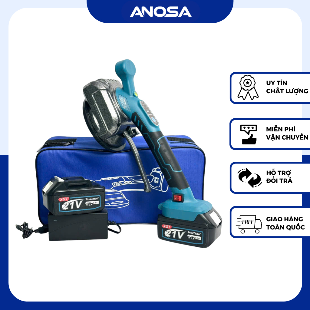 Máy ốp lát gạch men, máy đầm rung dùng pin Mulitan 18-21V chân phổ thông, nút cảm ứng, 5 cấp tốc run