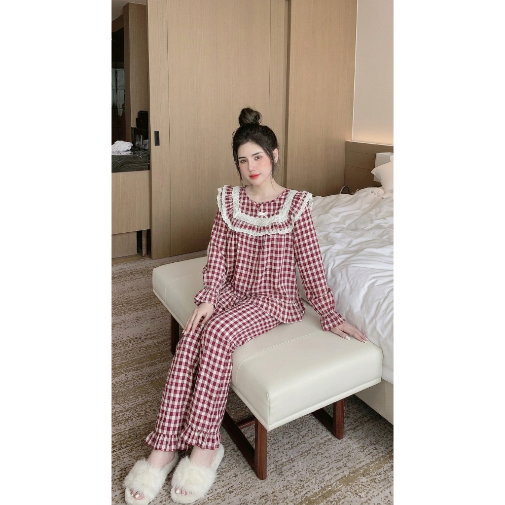 Set Đồ Ngủ Nữ Tiểu Thư Dễ Thương Tay Dài Quần Dài Pijama Mặc Nhà Hàng Đẹp Cao Cấp Freesize