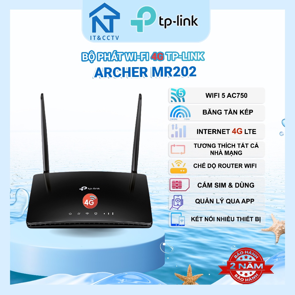 TP-Link Archer MR202 Router WiFi 4G LTE AC750 Băng Tần Kép Chuẩn AC750 Hỗ Trợ Nano SIM
