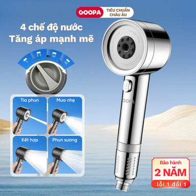 Vòi sen tăng áp 4 chế độ GOOPA thiết kế lọc nước an toàn khi sử dụng, xoay để chuyển đổi