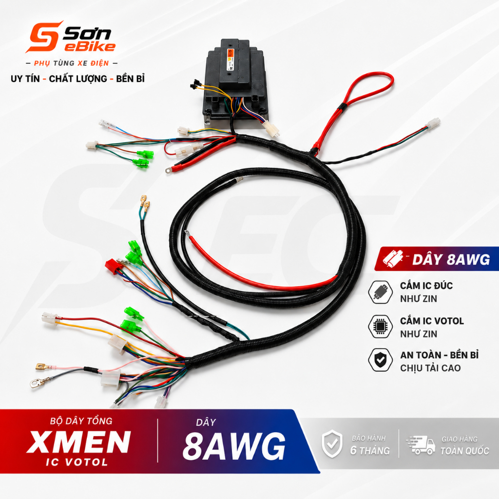 Bộ dây tổng xmen Độ 8AWG làm sẵn giắc cắm ic đúc,ic votol,cắm như zin,không cần cắt chế về chỉ cắm v